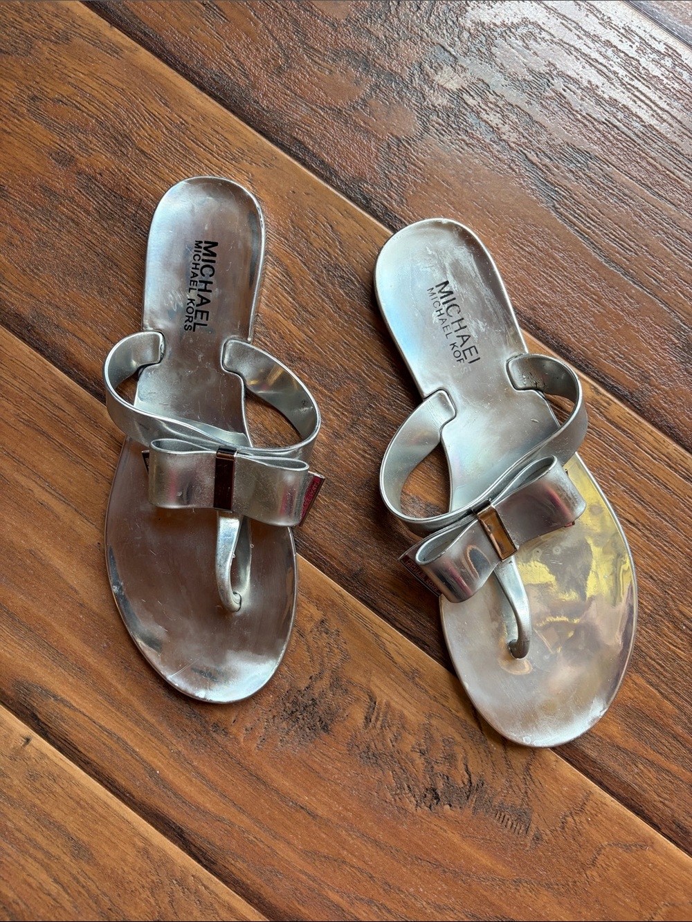 Michael Kors Metallic Silver Bow Toe-Post Sandals